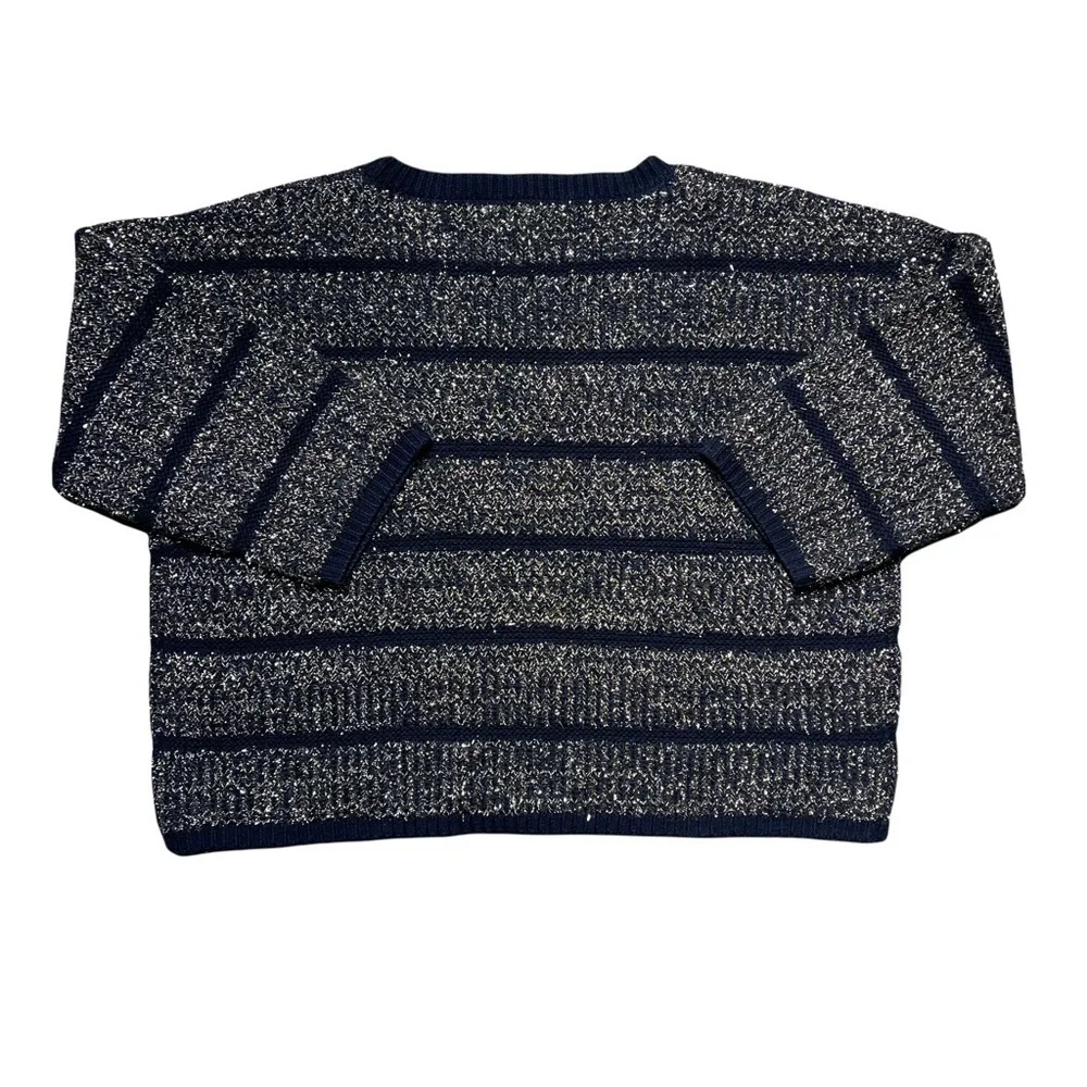 HWR Anthropologie Navy Blue Metallic Crewneck Sweater L
